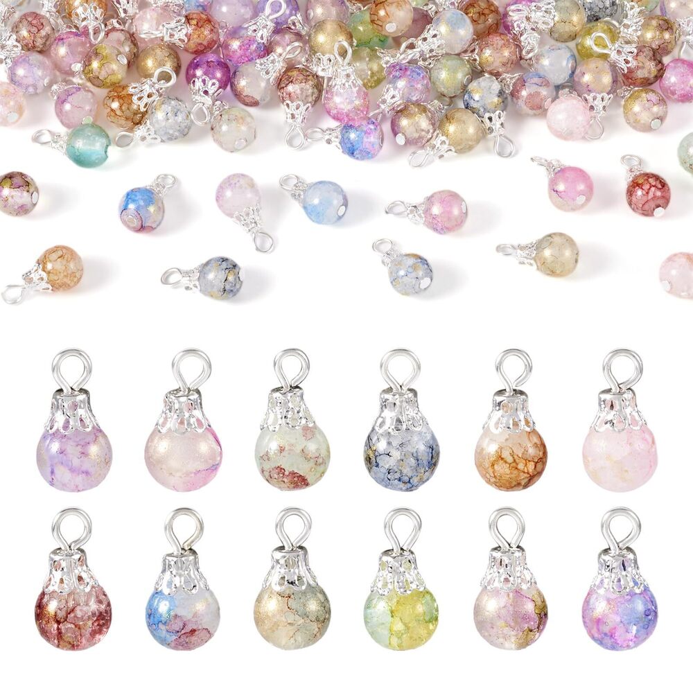2249 120Pcs Teardrop Glass Crystal Dangle Charms Crackle Glass Drop Beads
